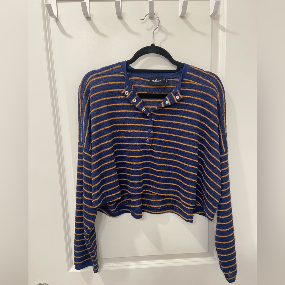 Urban Outfitters Out From Under Striped Knit Cropped Henley, size Small